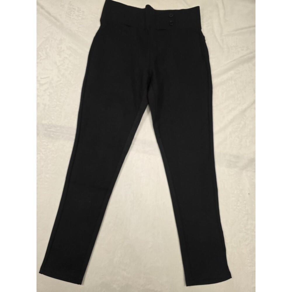 Conceited Black Dress Pants Button Flat Front Tapered Leg Solid Women - Picture 2 of 10